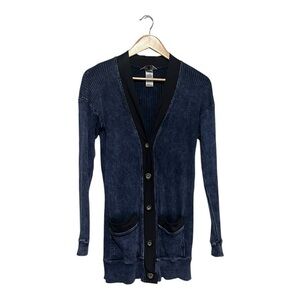 Hard Tail Cardigan Size XS RIbbed Blue Cotton Modal